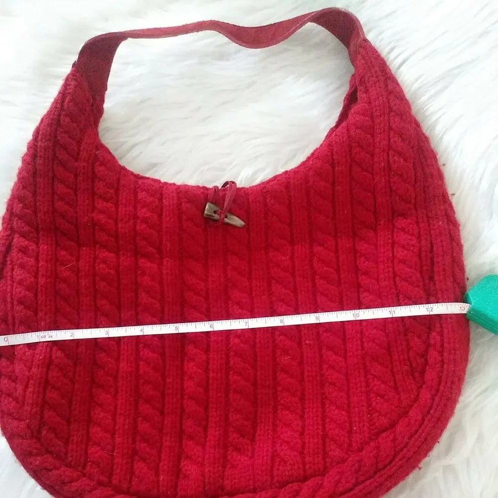 GAP Red Cable Knit Lambswool Hobo Shoulder Bag Suede Strap Toggle Y2K Vintage