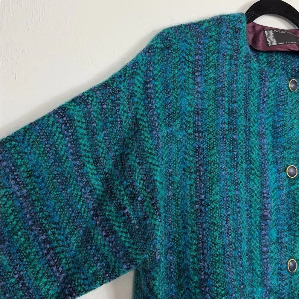 Vintage Dominique Maranda Wool Mohair Sweater Jacket Blue Green Size L