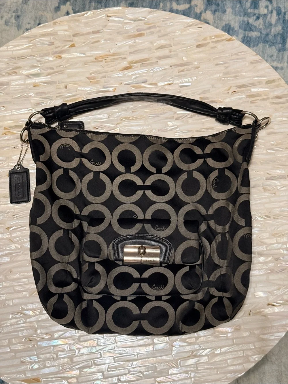 Coach Black & Gray Signature Shoulder Hobo