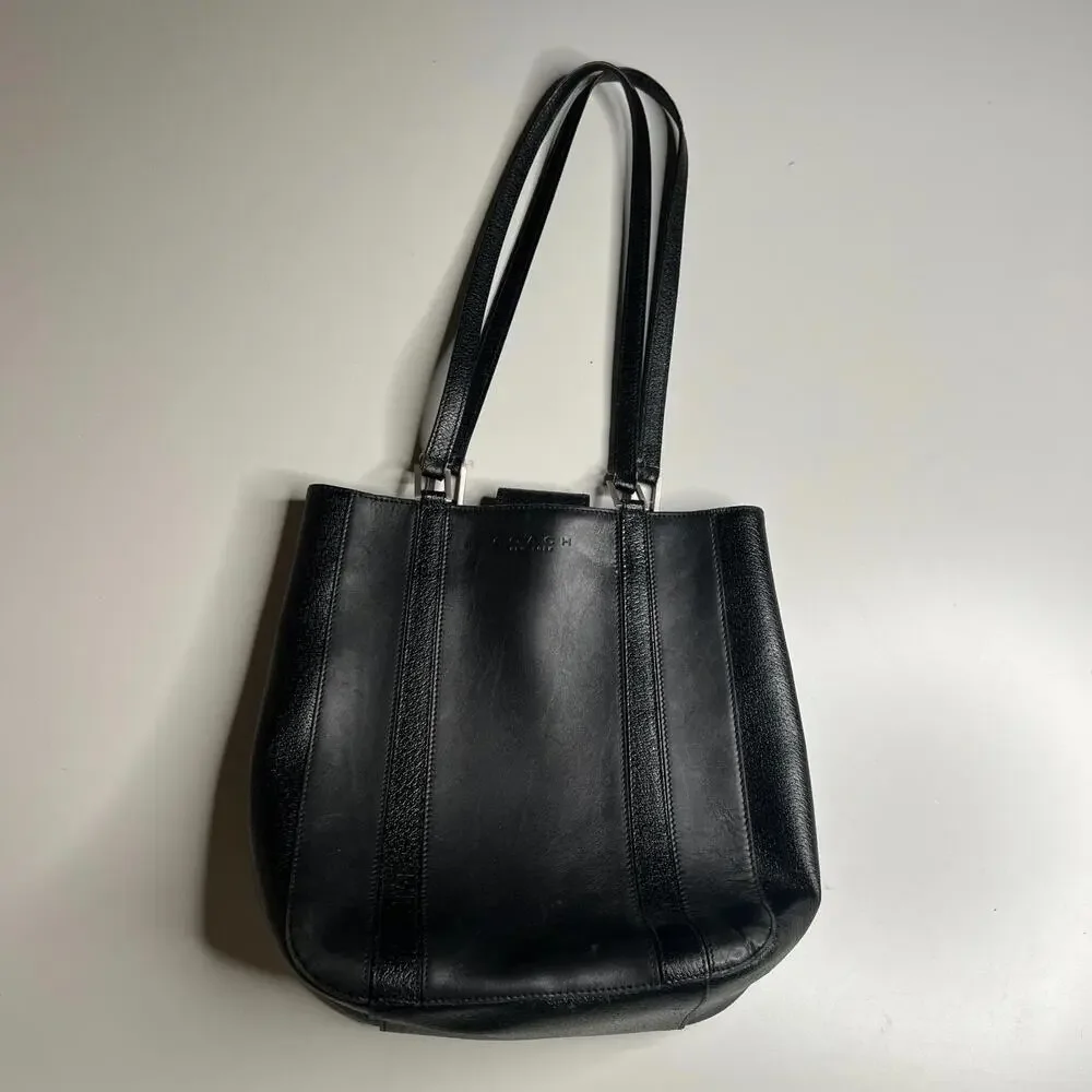 Coach F9E-6706 Black Leather Tote Shoulder‎ Bag Purse Classic Vintage