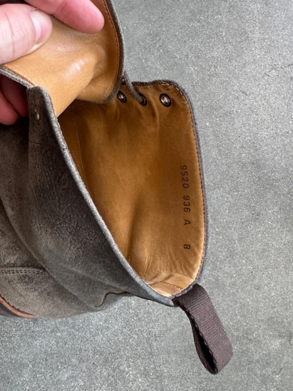 Gray Suede Taft Boots, Size 8 — as-is, broken lace
