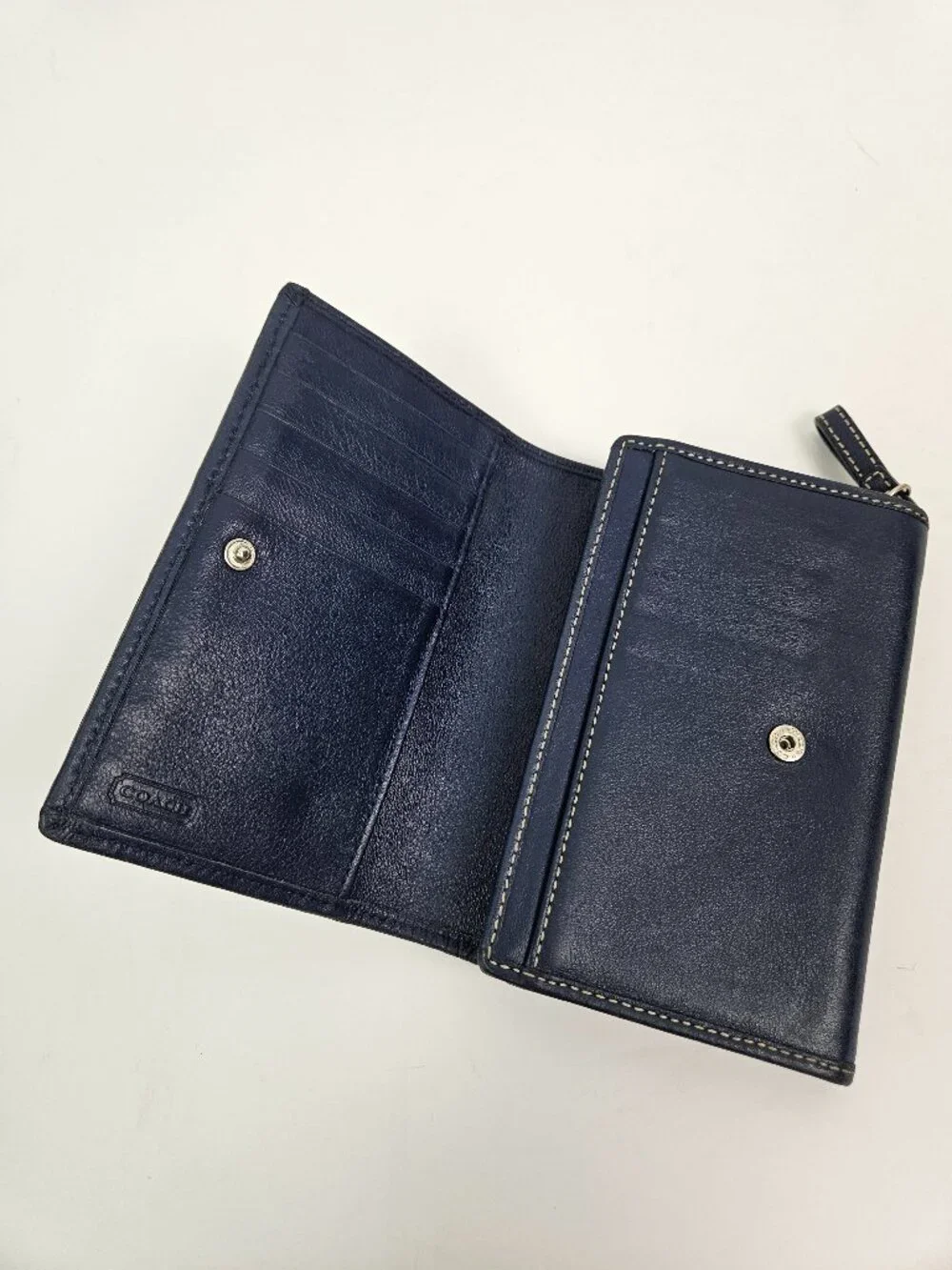 Coach Hamilton Compact Clutch Navy Blue Leather Bifold Snap Wallet