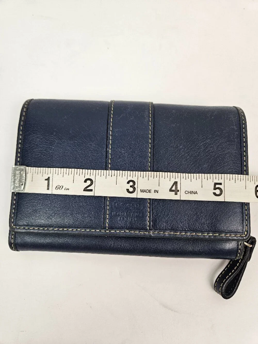 Coach Hamilton Compact Clutch Navy Blue Leather Bifold Snap Wallet