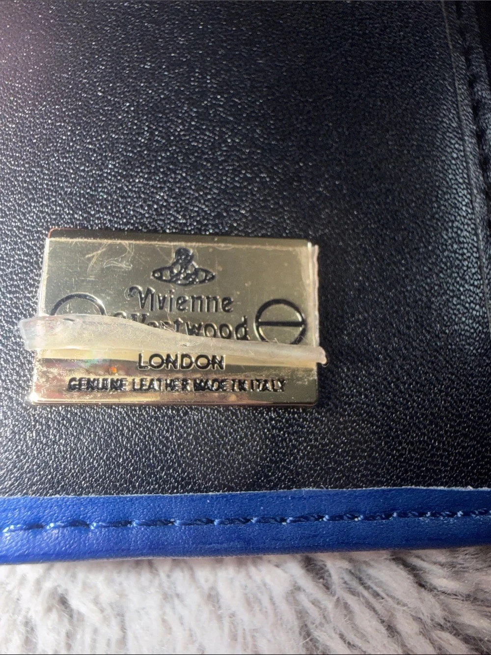 Preloved Vivienne Westwood Red Croc-Embossed Trifold Wallet with Blue Trim