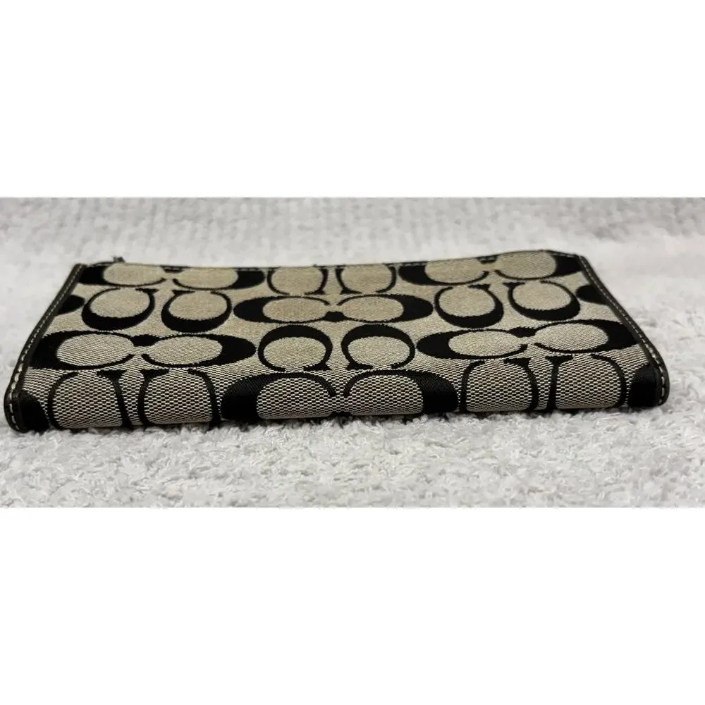 Coach Black Signature Print Jacquard Flap Long Wallet #80288