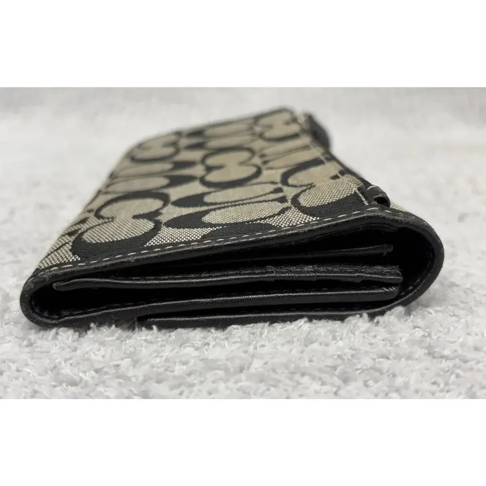 Coach Black Signature Print Jacquard Flap Long Wallet #80288