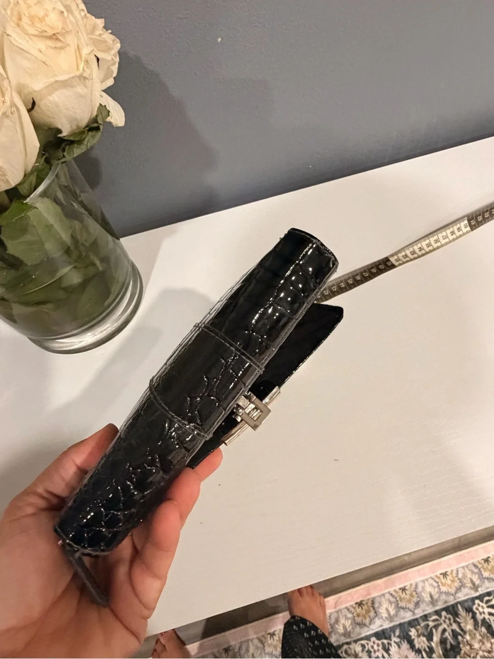 Black Croc-Embossed Women's Wallet - Elegant Clasp Closure