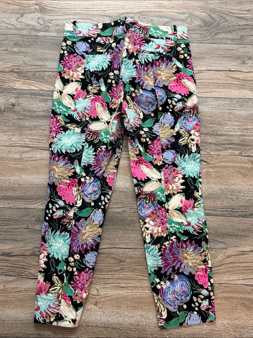J. Crew Women's Floral Skinny Pants - Black with Pink, Aqua & Lavender