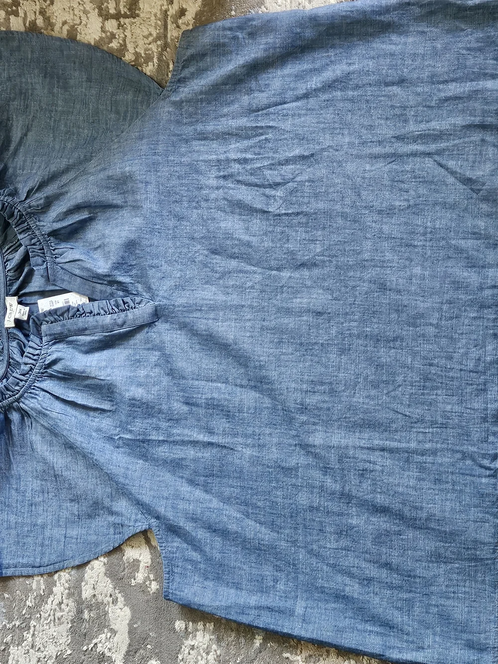 J. Crew Blue Chambray Ruffle-Neck Flutter - Slreve Top