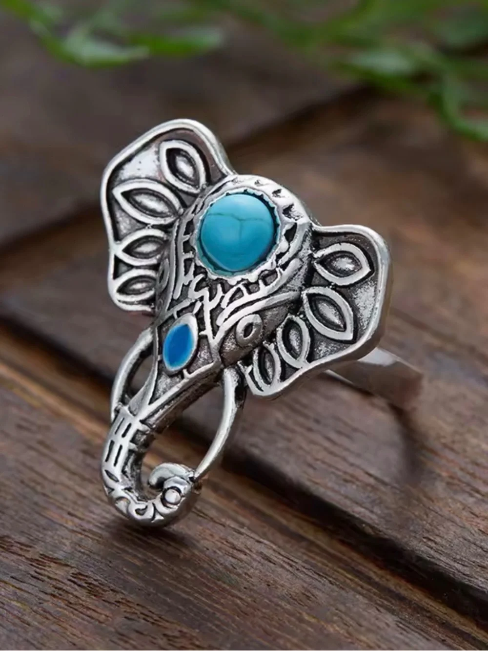 Anthropologie Silver Tone Elephant Turquoise Accent Ring One Size NWOT