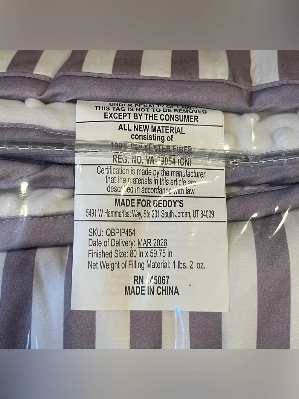 Beddy’s Piper Striped Purple and White Dual-Sided Minky Large Blanket 60” x 80”