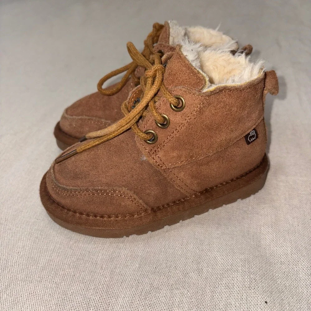 Lamo Jacob Suede Lace‎ Up Boots Chestnut Brown Faux Fur Lined Toddler Size 7