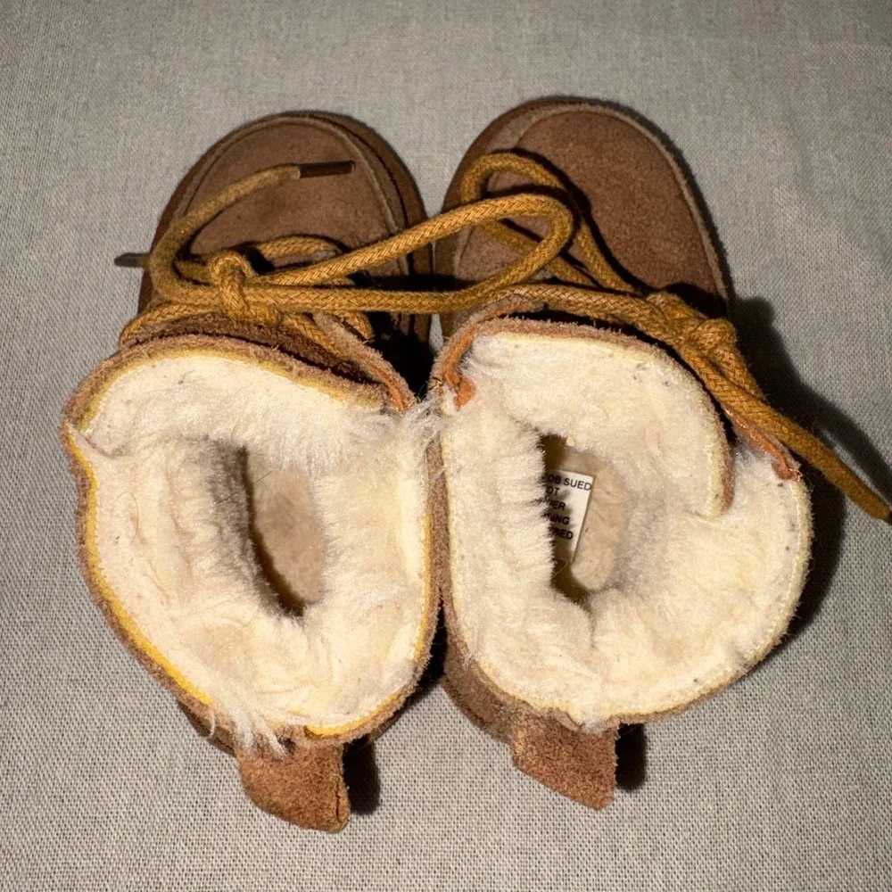 Lamo Jacob Suede Lace‎ Up Boots Chestnut Brown Faux Fur Lined Toddler Size 7