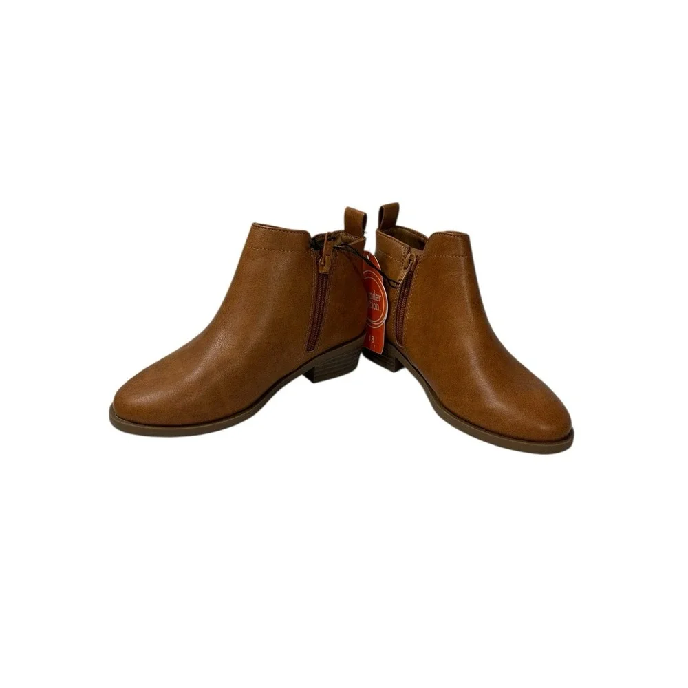 wonder nation girls ankle boots brown zips up‎ the side size 13