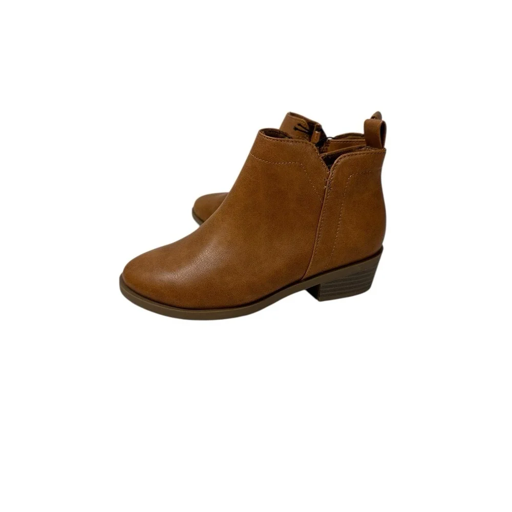 wonder nation girls ankle boots brown zips up‎ the side size 13