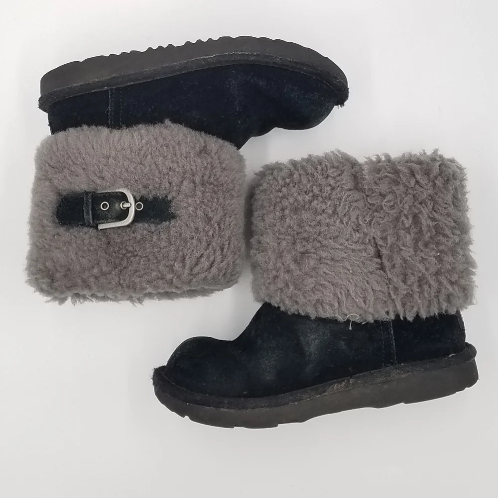 UGG Ellee Suede Fur Boots Buckle 1Y Youth