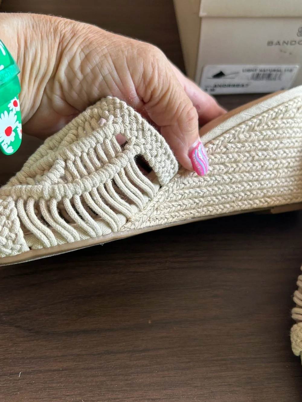 Bandolino Women's Beige Macramé Espadrille Slide Sandals