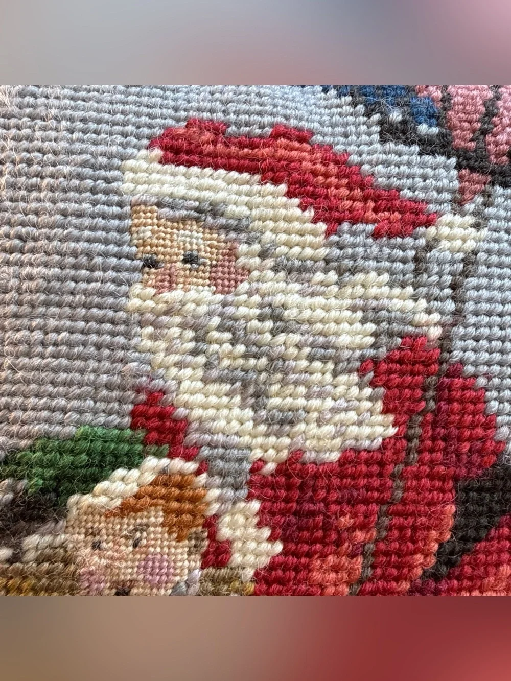 Vintage Imperial Elegance CHRISTMAS SANTA Needlepoint Hot Air Balloon Pillow 11