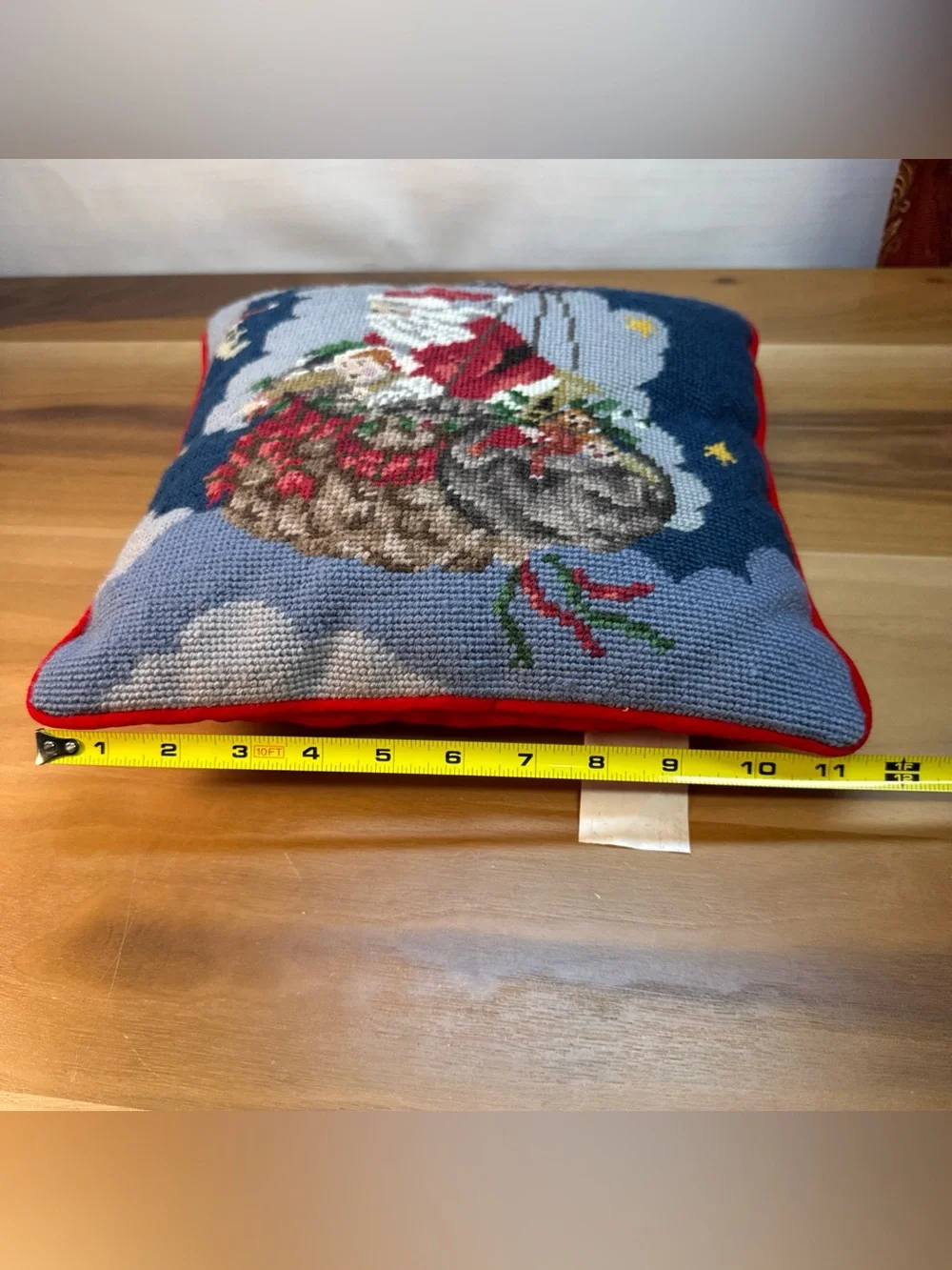 Vintage Imperial Elegance CHRISTMAS SANTA Needlepoint Hot Air Balloon Pillow 11