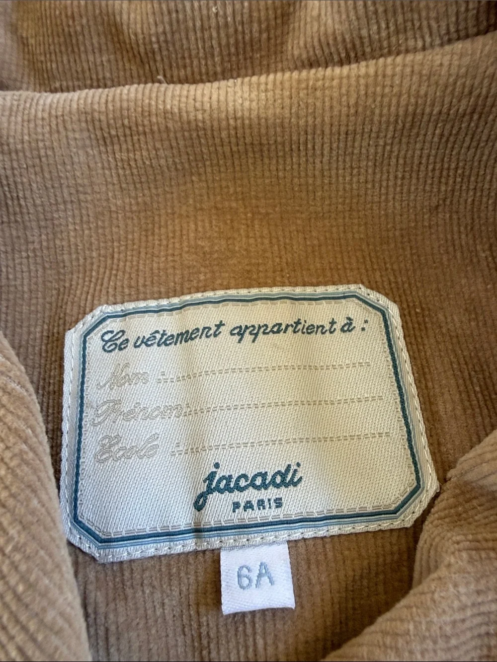 Jacadi Paris Boys Camel Corduroy Blazer Jacket 6A 116cm Like New