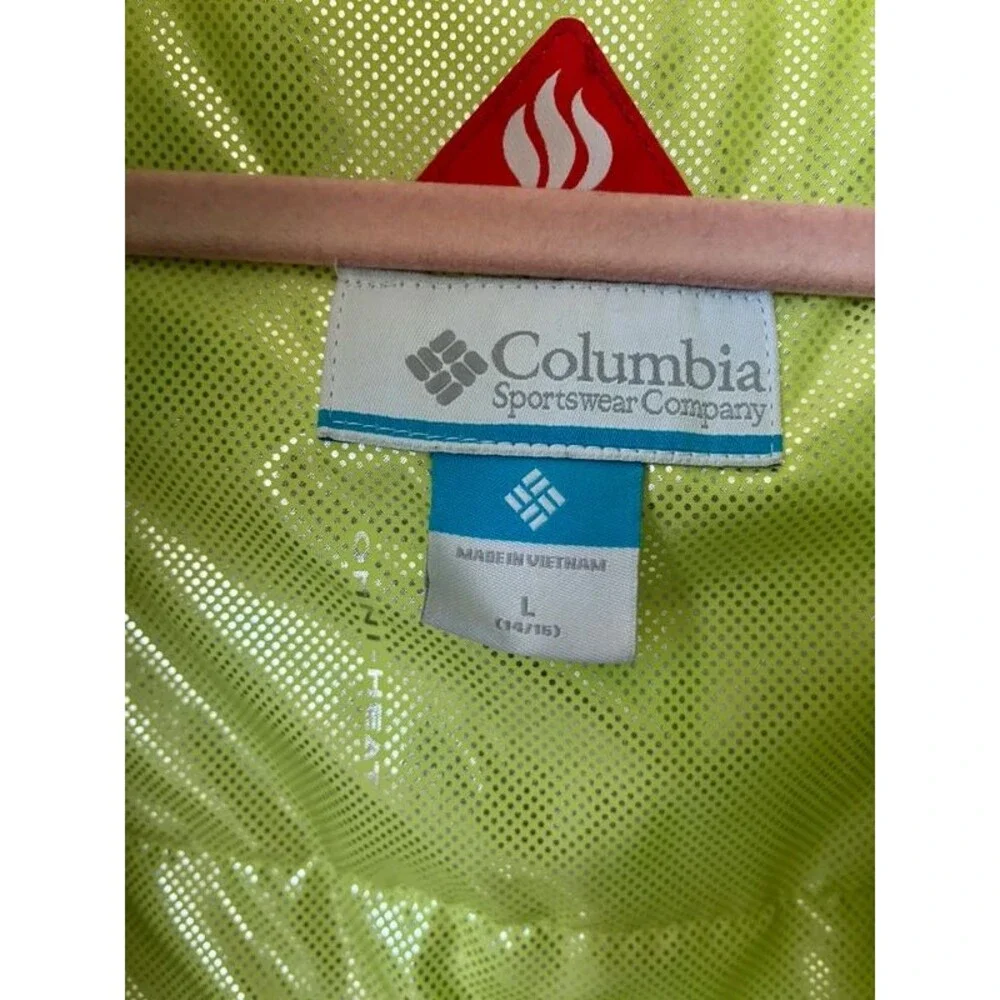 Columbia Girls Size L 14/16 Hooded Jacket Green Blue Geometric Print