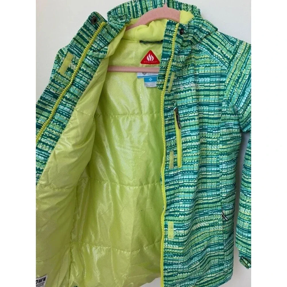 Columbia Girls Size L 14/16 Hooded Jacket Green Blue Geometric Print
