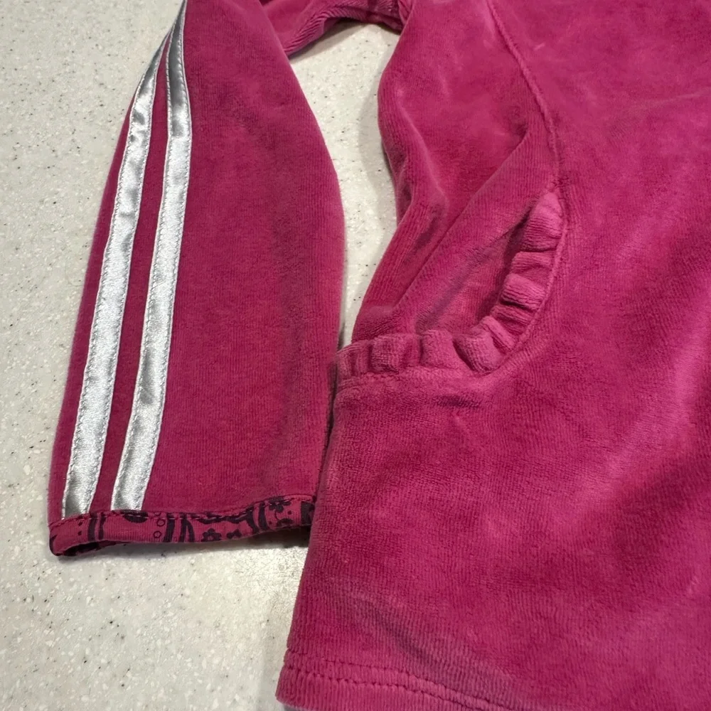 Adidas Retro Girl’s Size 6X Velour Pink Zip-Up Hoodie Jacket. Girly Girl Track!