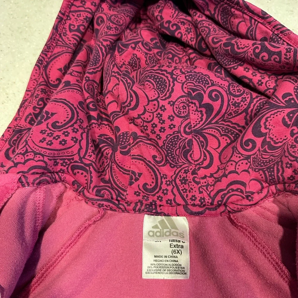 Adidas Retro Girl’s Size 6X Velour Pink Zip-Up Hoodie Jacket. Girly Girl Track!