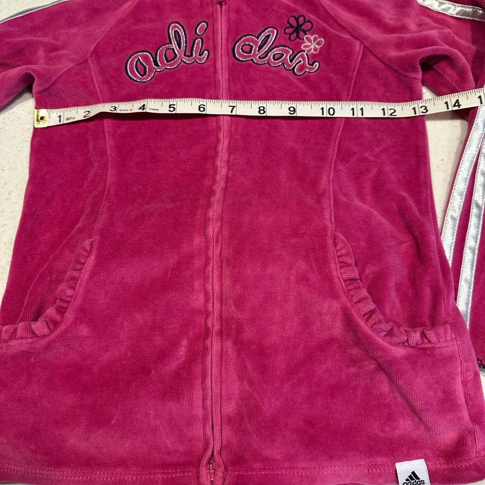 Adidas Retro Girl’s Size 6X Velour Pink Zip-Up Hoodie Jacket. Girly Girl Track!
