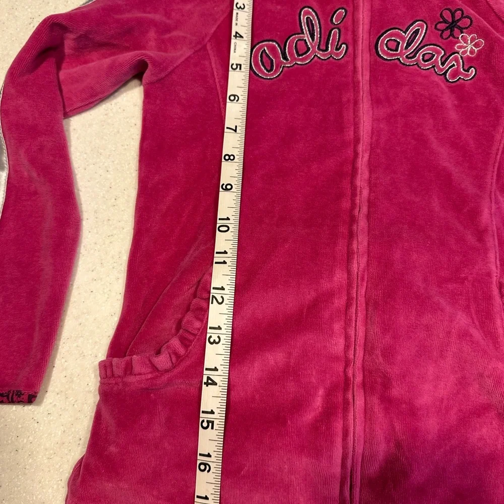 Adidas Retro Girl’s Size 6X Velour Pink Zip-Up Hoodie Jacket. Girly Girl Track!