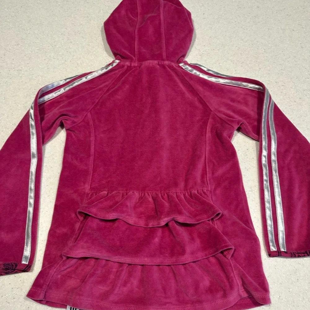 Adidas Retro Girl’s Size 6X Velour Pink Zip-Up Hoodie Jacket. Girly Girl Track!