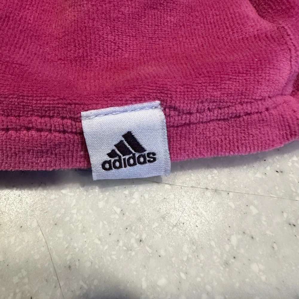 Adidas Retro Girl’s Size 6X Velour Pink Zip-Up Hoodie Jacket. Girly Girl Track!