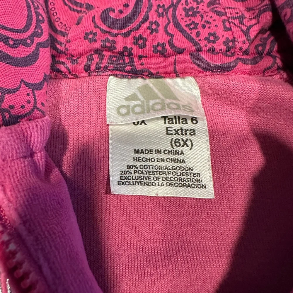 Adidas Retro Girl’s Size 6X Velour Pink Zip-Up Hoodie Jacket. Girly Girl Track!
