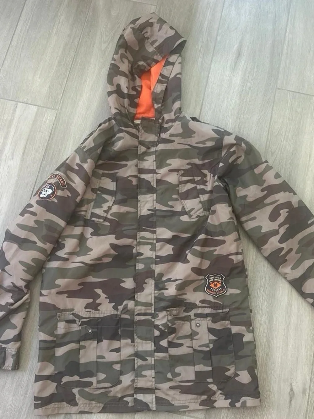 Lucky Brand Men’s Camo Field Jacket with Orange Hood Lining