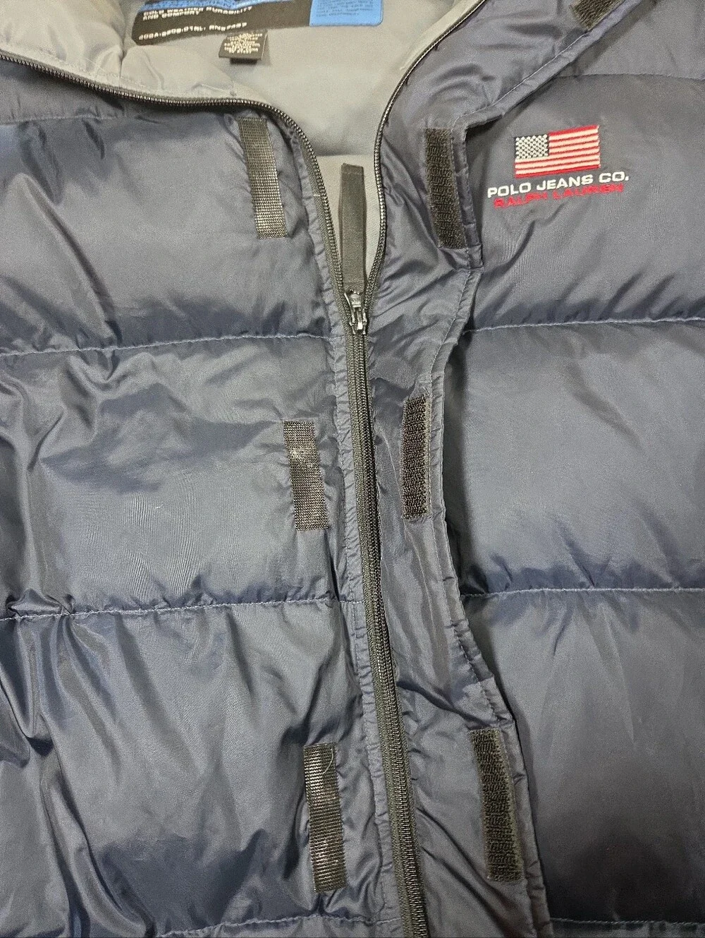 Vtg 90s Polo Jeans Co Ralph Lauren Down Puffer Jacket Navy Blue Flag Mens XL