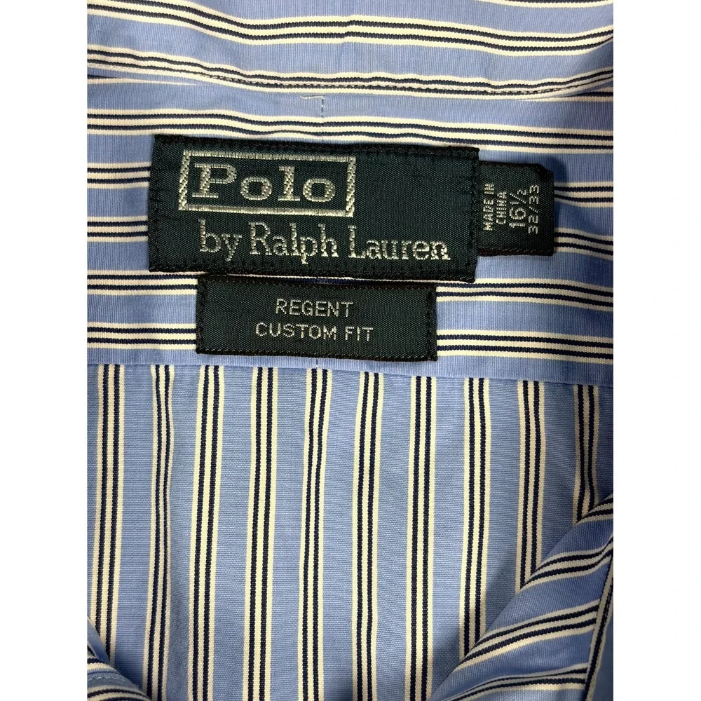 Polo By Ralph Lauren Dress Shirt Mens 16.5 Blue White Striped Regent Custom Fit