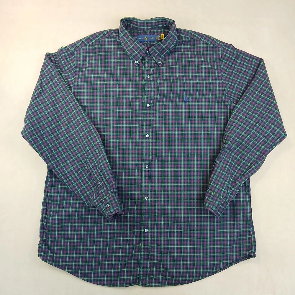 Polo Ralph Lauren XXL Mens‎ Shirt Plaid Black WatchLong Sleeve 26x30