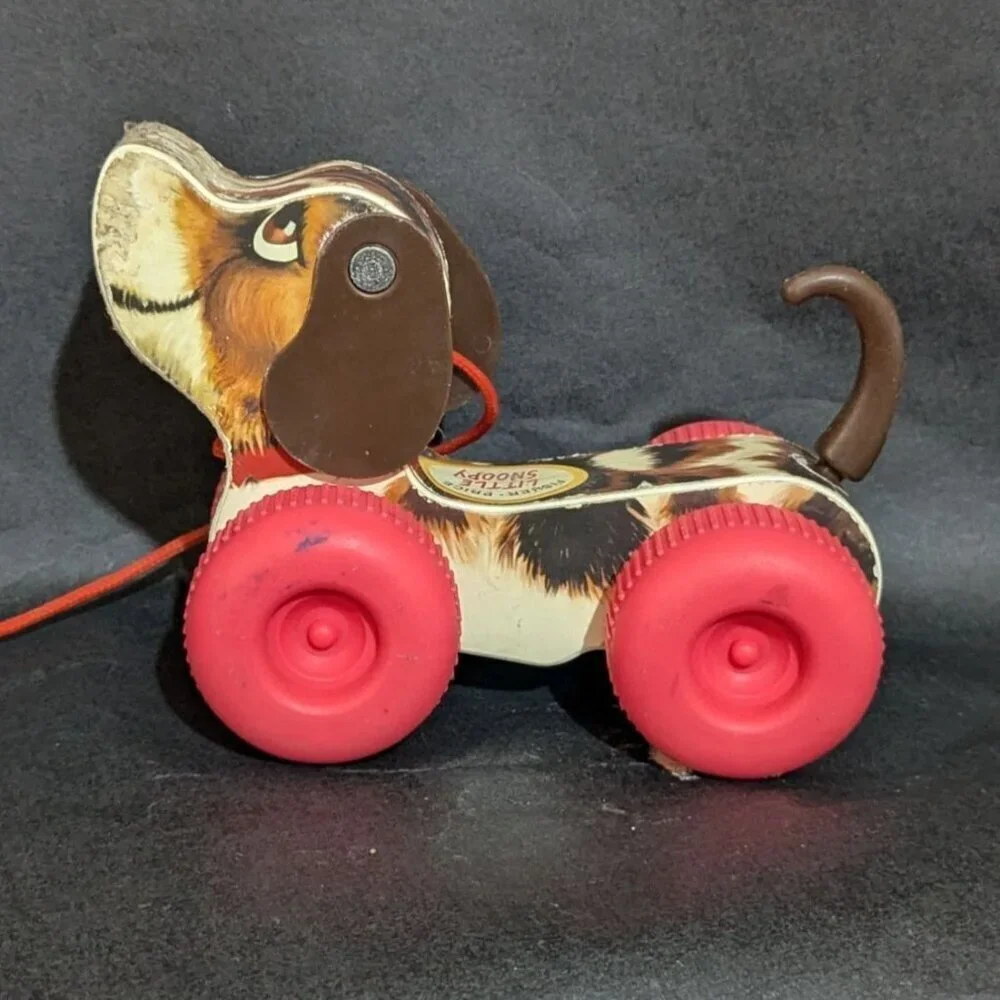 Fisher-Price Pull-Along Puppy Dog Toy With Red Wheels & Tail‎ 2014 retro style