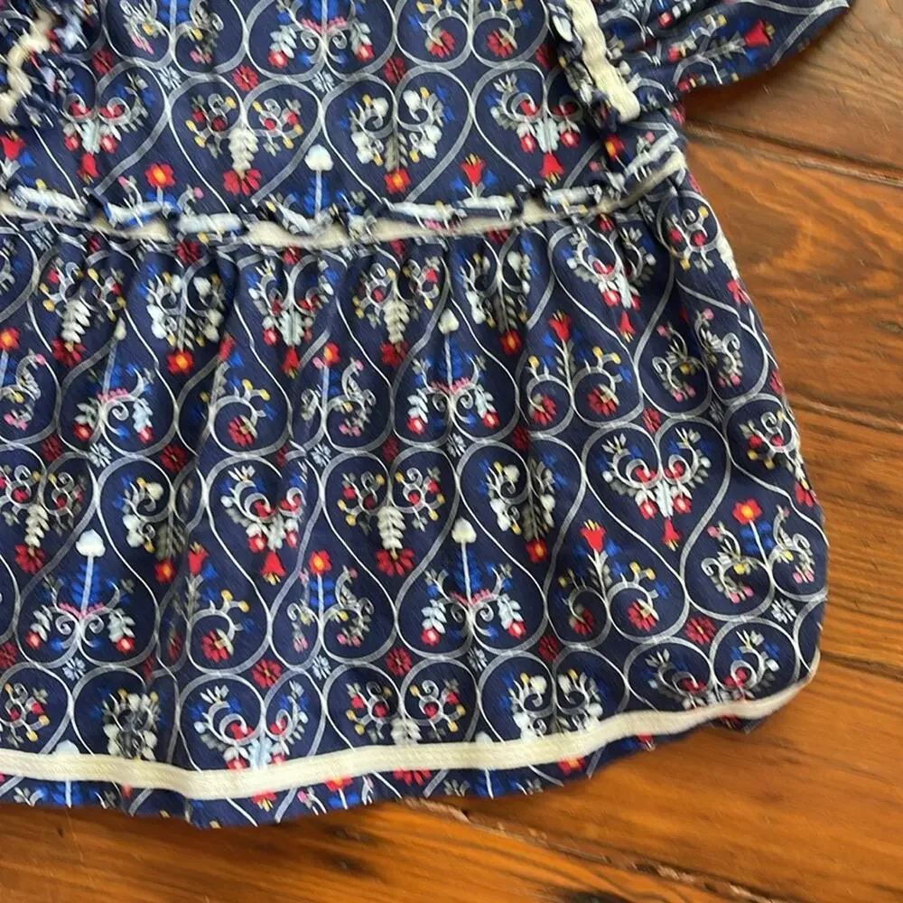 Hanna Andersson long sleeve navy heart floral printed dress sz 120 (6-7)