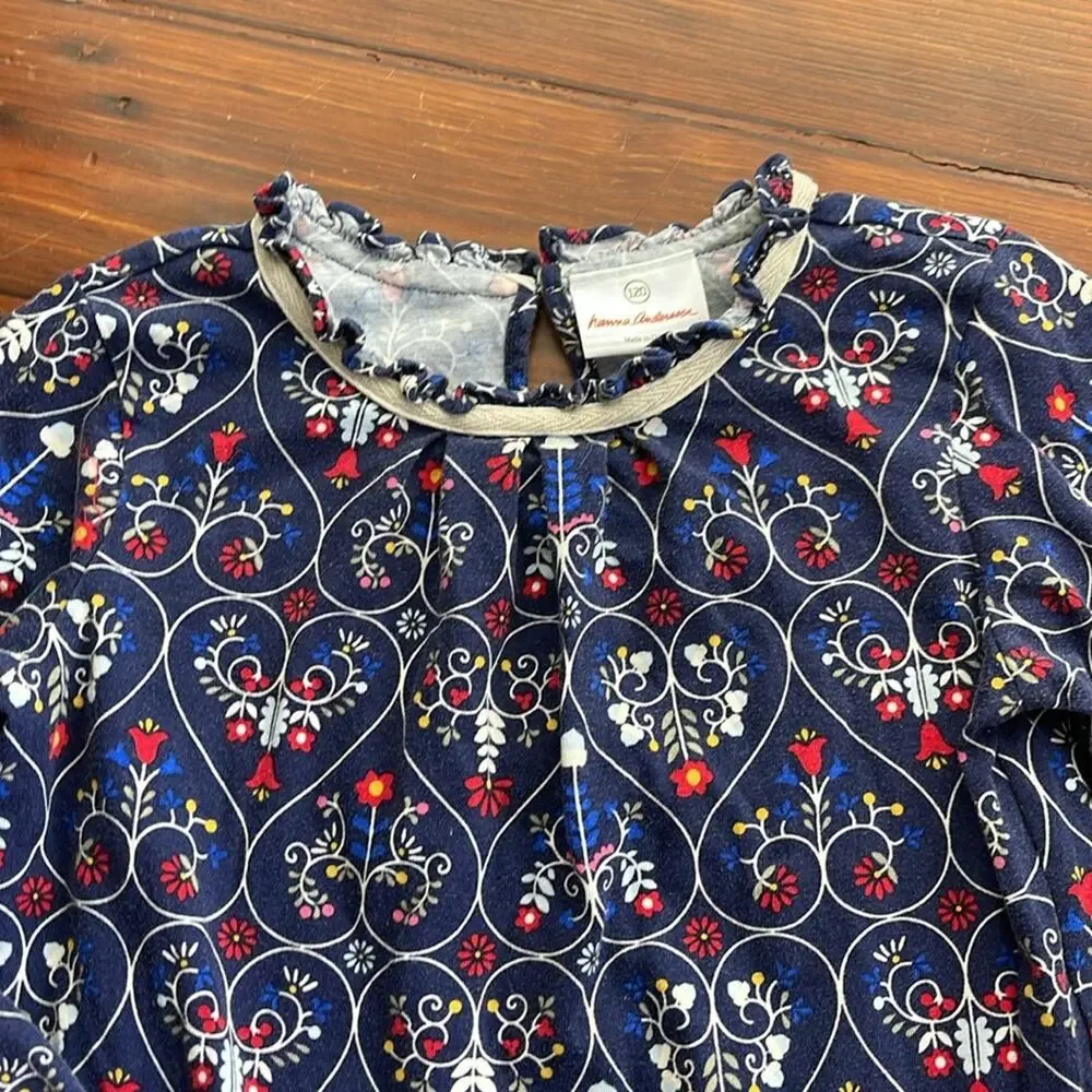Hanna Andersson long sleeve navy heart floral printed dress sz 120 (6-7)