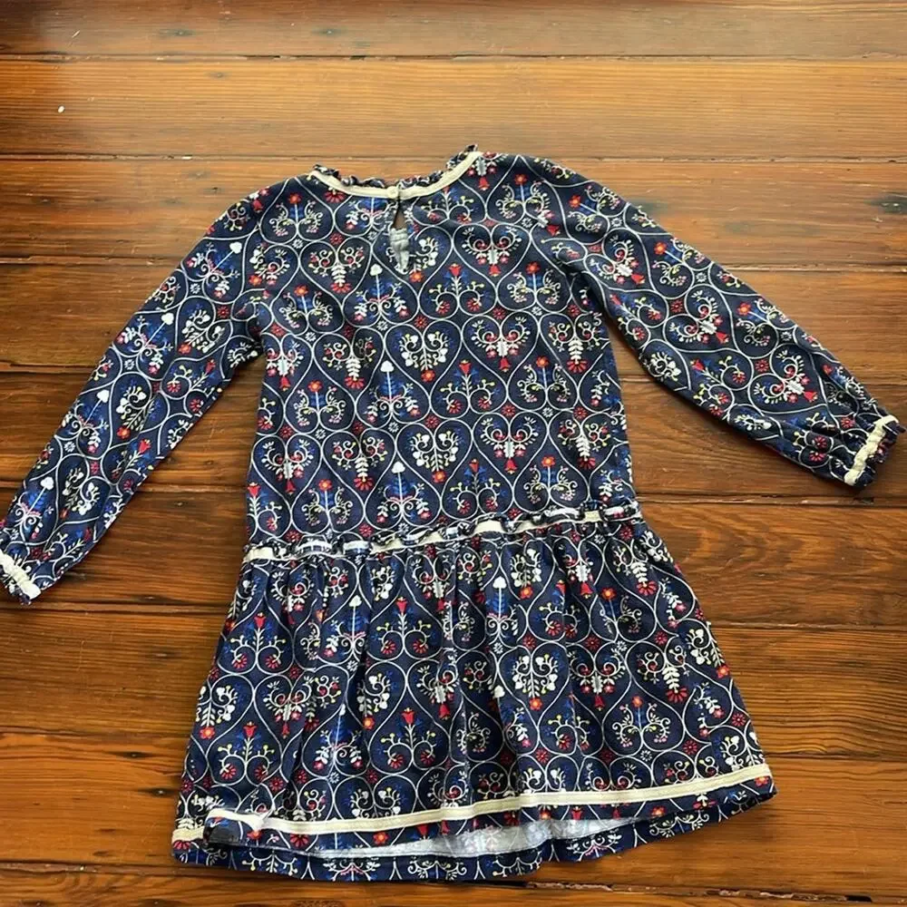 Hanna Andersson long sleeve navy heart floral printed dress sz 120 (6-7)