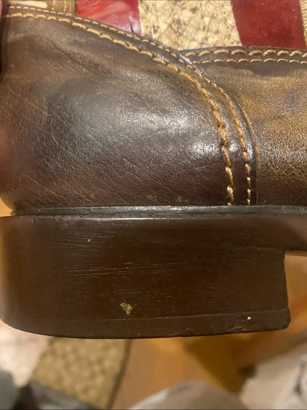 Vintage Coach Brown Leather & Signature Canvas Mid-Calf Boots with Red Stripe