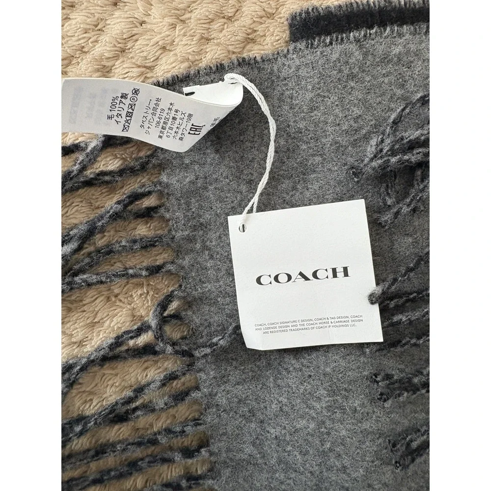 NWT Coach Women's 4622 Double Face Oversized Fringe Scarf Wrap Wool Italy