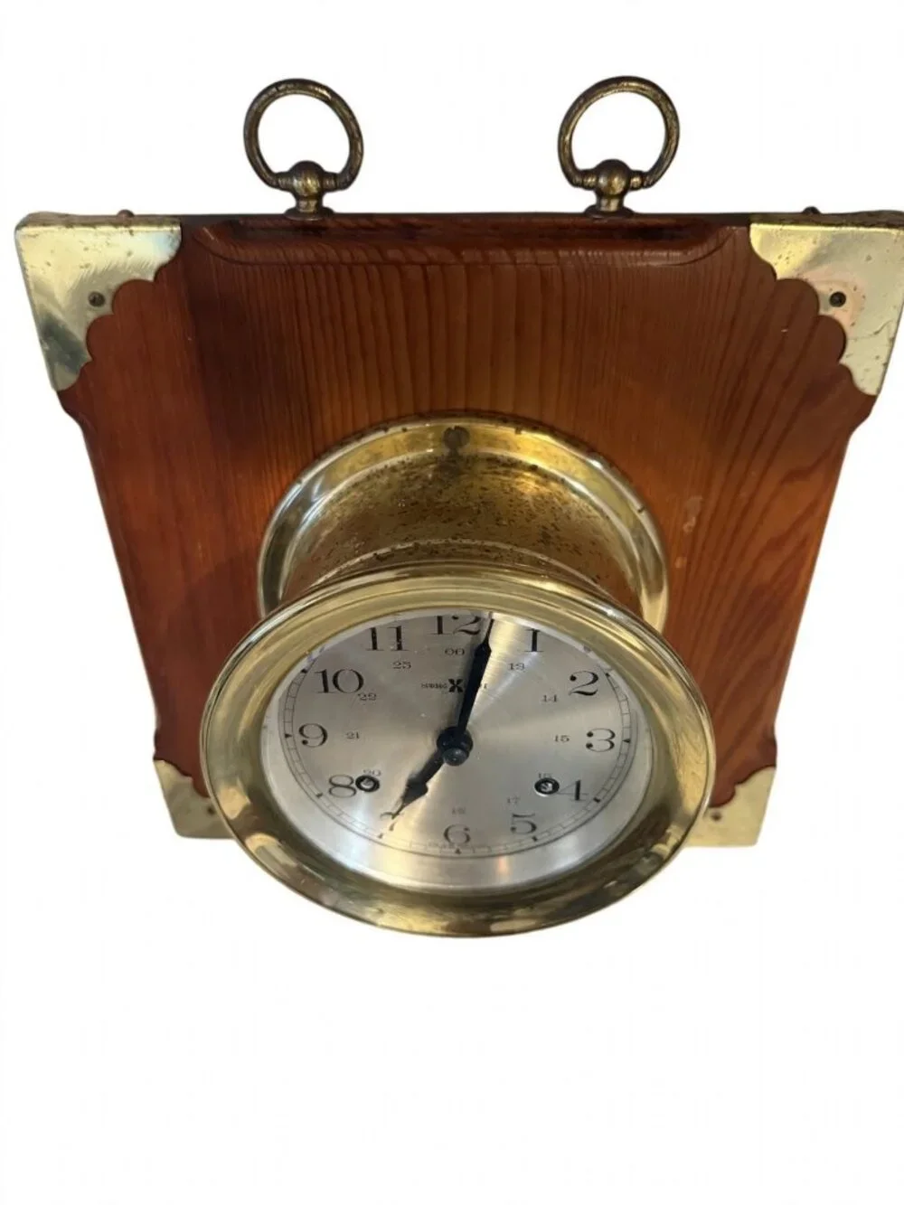 Vintage Howard Miller Nautical Ship's Clock 76 132-071 - Brass Bulkhead on Wood