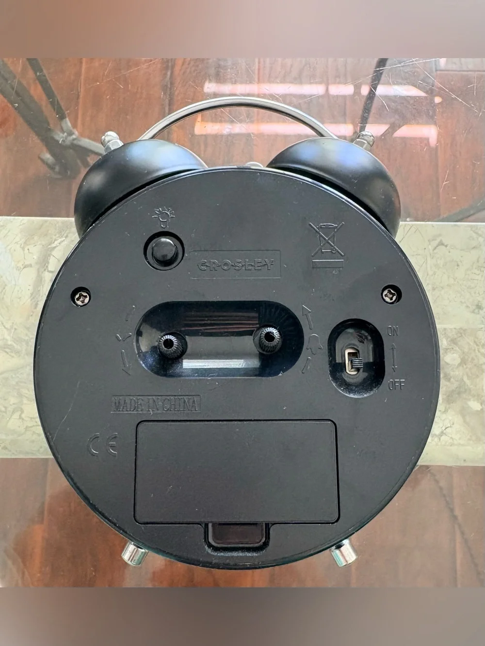 Crosley Black Twin Bell Alarm Clock with White Face