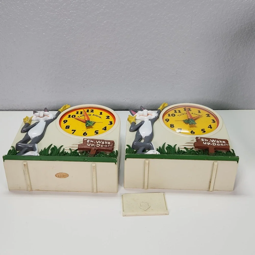 2 Janex Bugs Bunny 1974 Talking Wind Up Alarm Clock for Parts/Repair Warner Bros