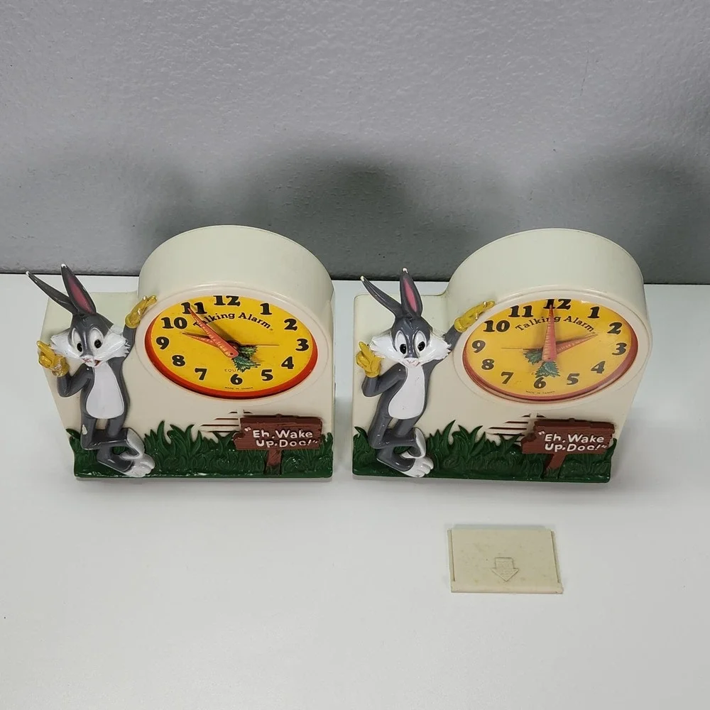 2 Janex Bugs Bunny 1974 Talking Wind Up Alarm Clock for Parts/Repair Warner Bros