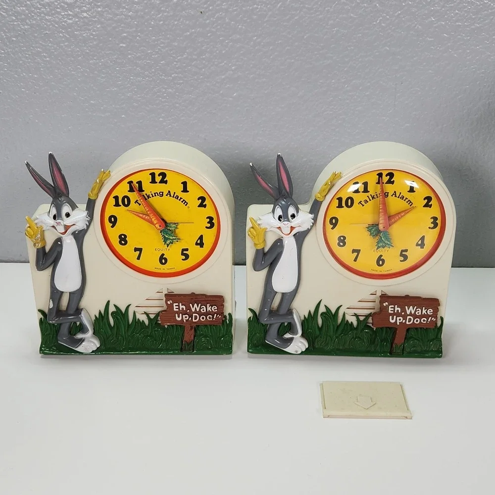2 Janex Bugs Bunny 1974 Talking Wind Up Alarm Clock for Parts/Repair Warner Bros