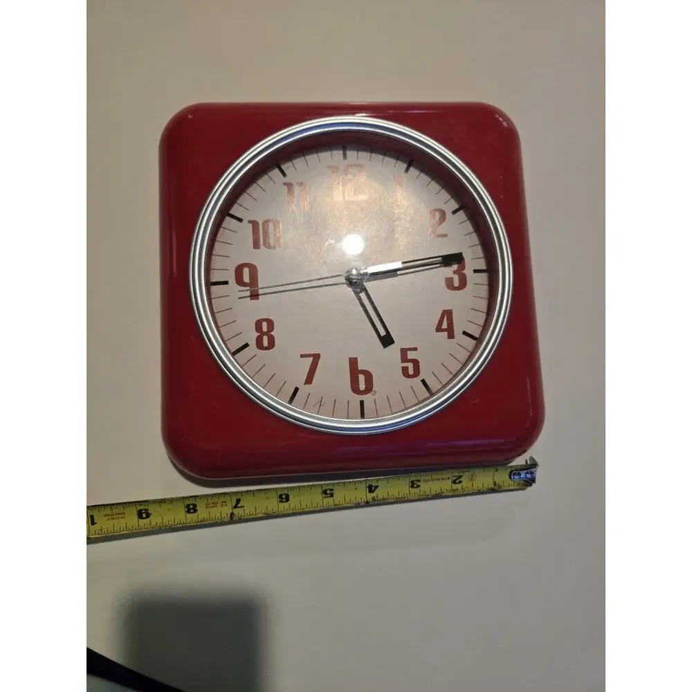 Retro Red Square Wall Clock 9” Quartz Diner Kitchen Vintage Style Tested Works