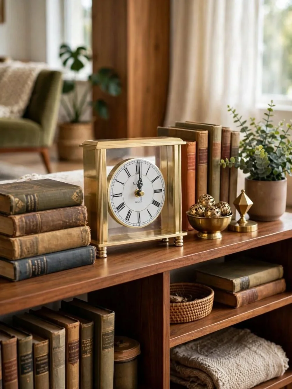 Bulova Quartz Carriage Clock Brass Glass Roman Numeral Desk Shelf 6